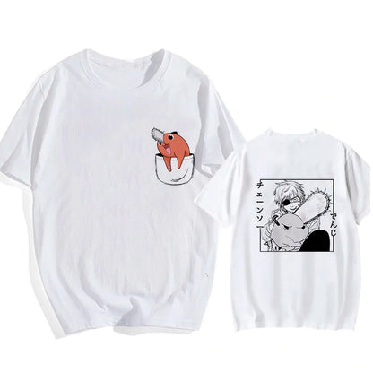90s Japanese Anime Chainsaw Man T Shirt Cartoon Pochita T-shirt Makima Harajuku Graphic Tees Unisex Clothing Tops Tshirt Manga