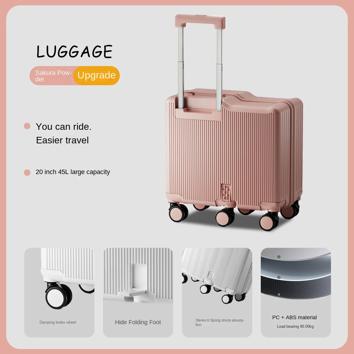Children Luggage Suitcase for Boys and Girls Ride-On for Airplanes 20-inch Carry-On Suitcase Combination Lock Short Trip Family