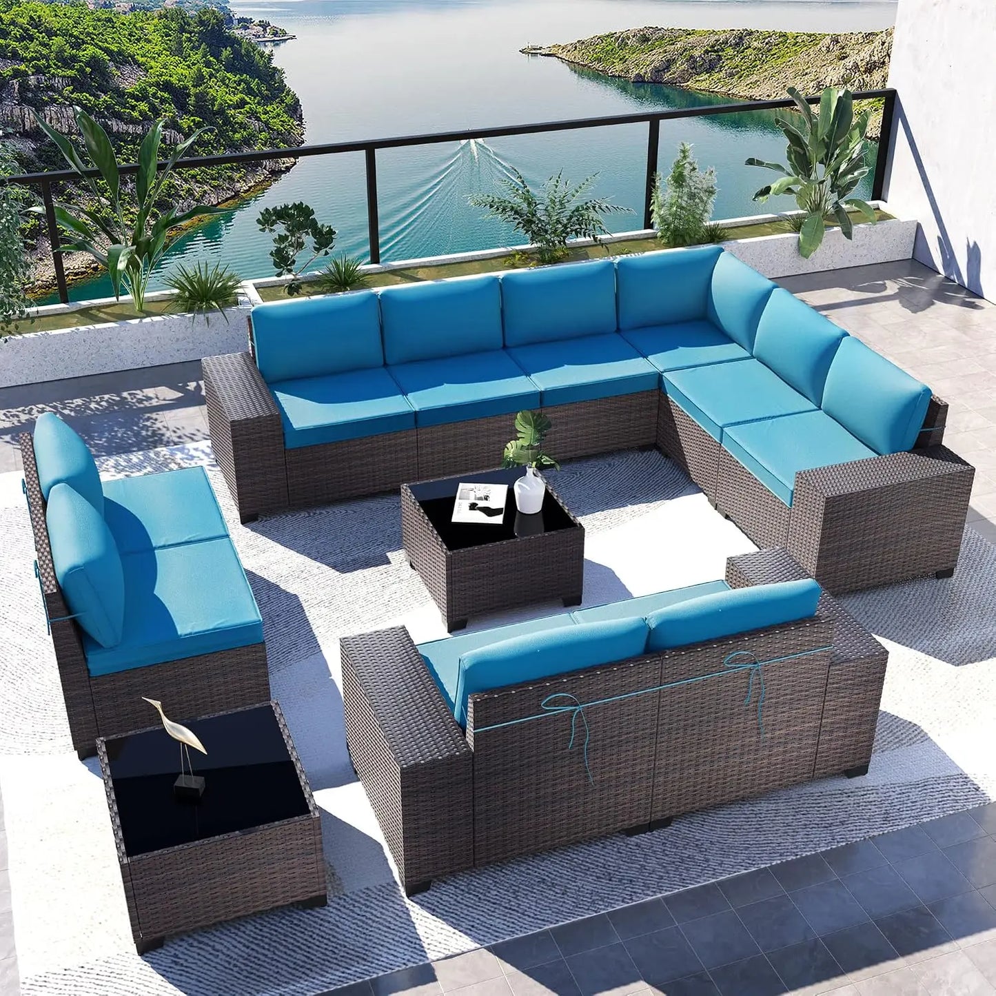 12 Piece Patio Furniture Set, Outdoor Wicker Sectional Sofa, Customized