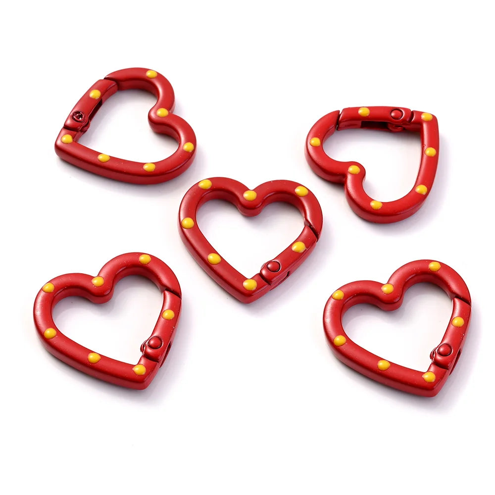 Heart-Shaped Lobster Clasp Connectors — Multicolor Metal Spring Clips