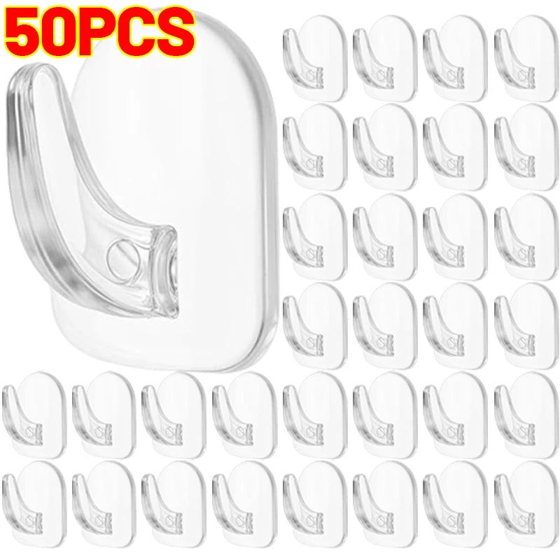 Mini Transparent Hooks Self-Adhesive Wall Hooks Heavy Duty Sticky Hangers Multi-Purpose Home Kitchen Bathroom Storage Organizer