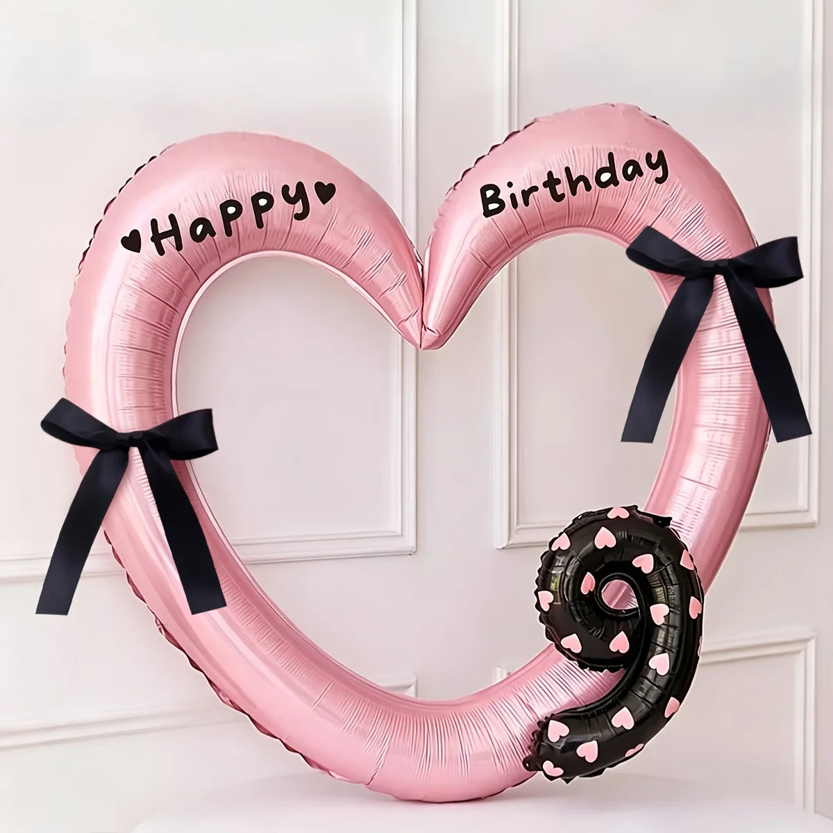 7Pcs 16inch Black Number Hollow-Out Heart Balloons and Heart Stickers Set, Includes 2 Number Balloons, 2 Stickers, 1 Glue Stick, 2 25cm Ribbons, for Birthday Parties, Wedding Anniversary Celebrations, Holiday Decorations