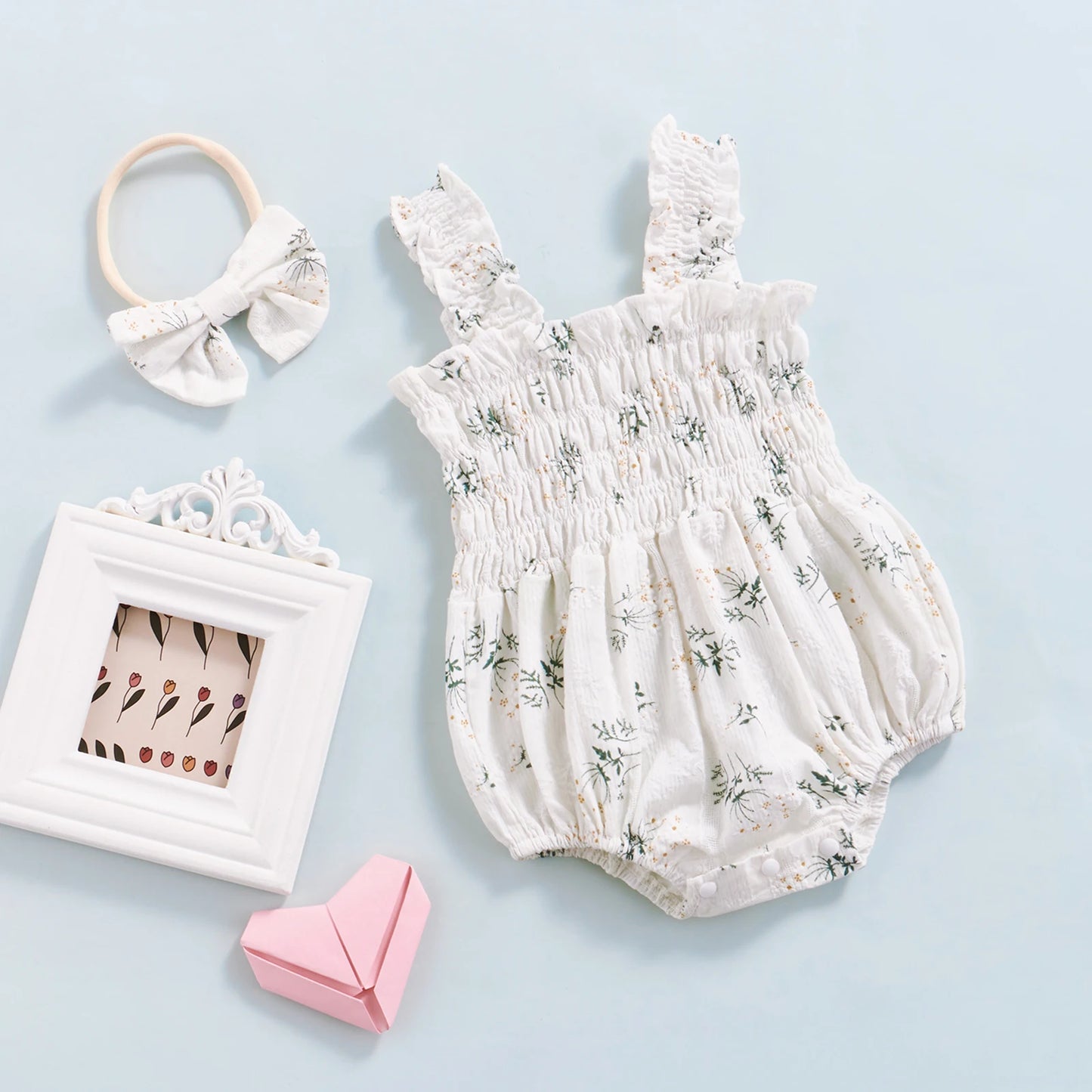 ma&baby 0-24M Baby Girl Romper Newborn Infant Jumpsuit  Floral Print Sleeveless Clothing Headband Summer Outfits