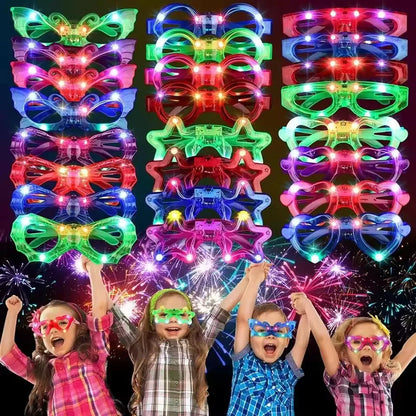 6pcs Led Luminous Glasses Light Up Glasses 6 Shapes of Glasses Flashing Glow in The Dark Party Supplies Favor Birthday Halloween