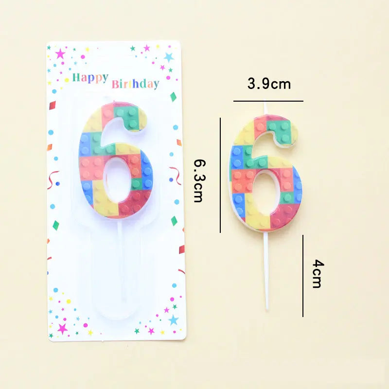 New Building Block Print Number Birthday Candle 0‑9 Digital Cake Topper Block Theme Colorful Cake Decor Birthday Party Supplies