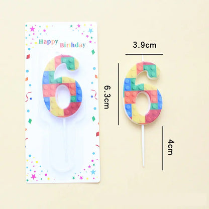New Building Block Print Number Birthday Candle 0‑9 Digital Cake Topper Block Theme Colorful Cake Decor Birthday Party Supplies