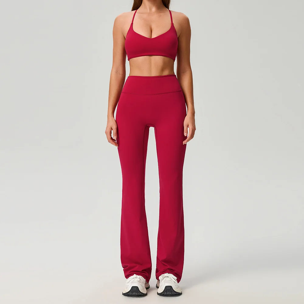 Fitness Suit 2PCS Women Tracksuit Sports Zipper Long Sleeve Yoga Set Gym Clothes Flared Pants Sportswear Female Workout Clothes