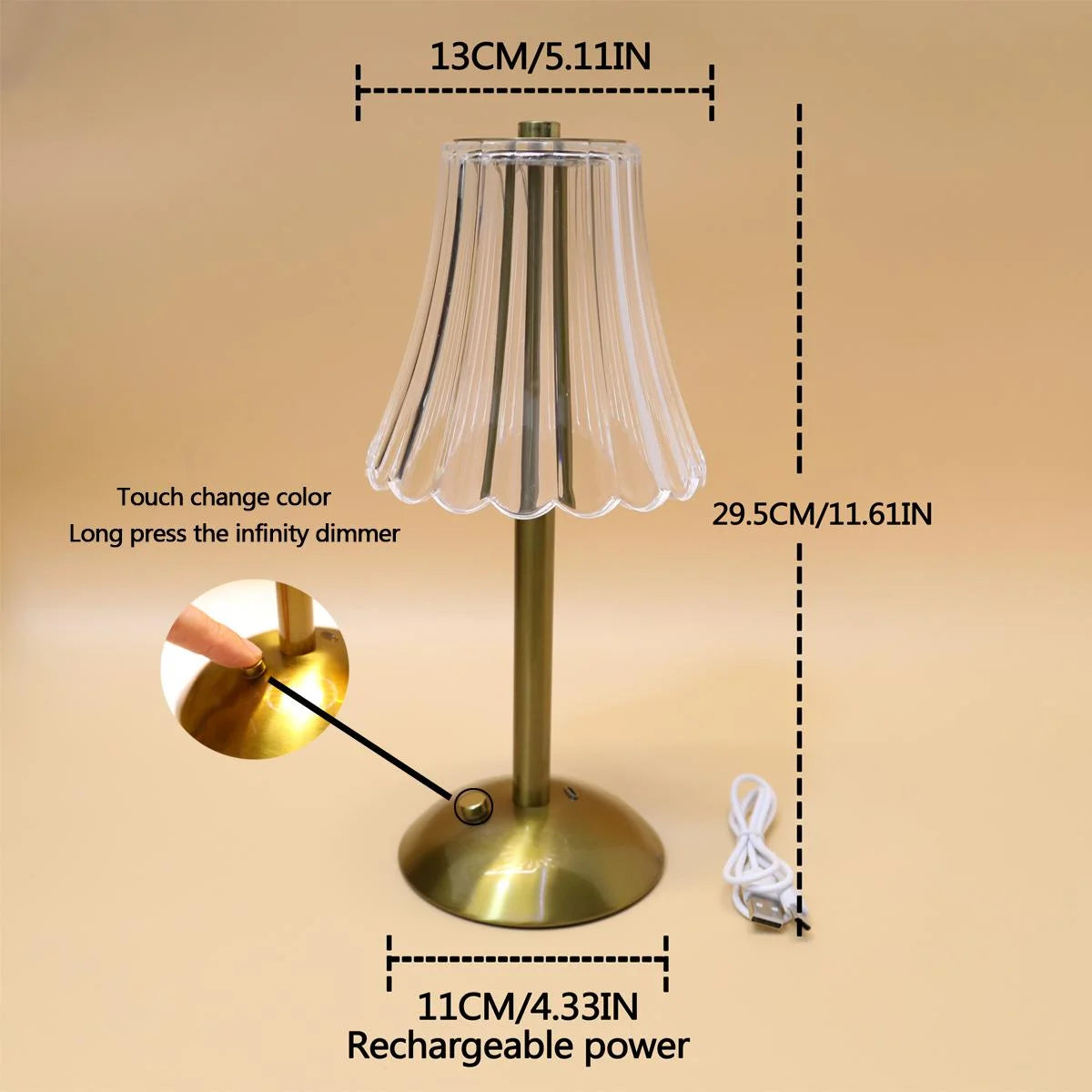 Vintage Crystal LED Desk Lamp, USB Charging, Suitable for Bedrooms and Living Rooms, Easily Creating a Warm Atmosphere