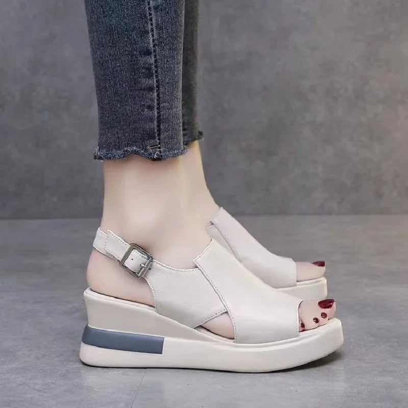 2026 Summer Wedge Platform Sandals Fashion Retro Romen Beach Shoes Ladies Casual Peep Toe Soft Comfortable Sandalias De Mujer