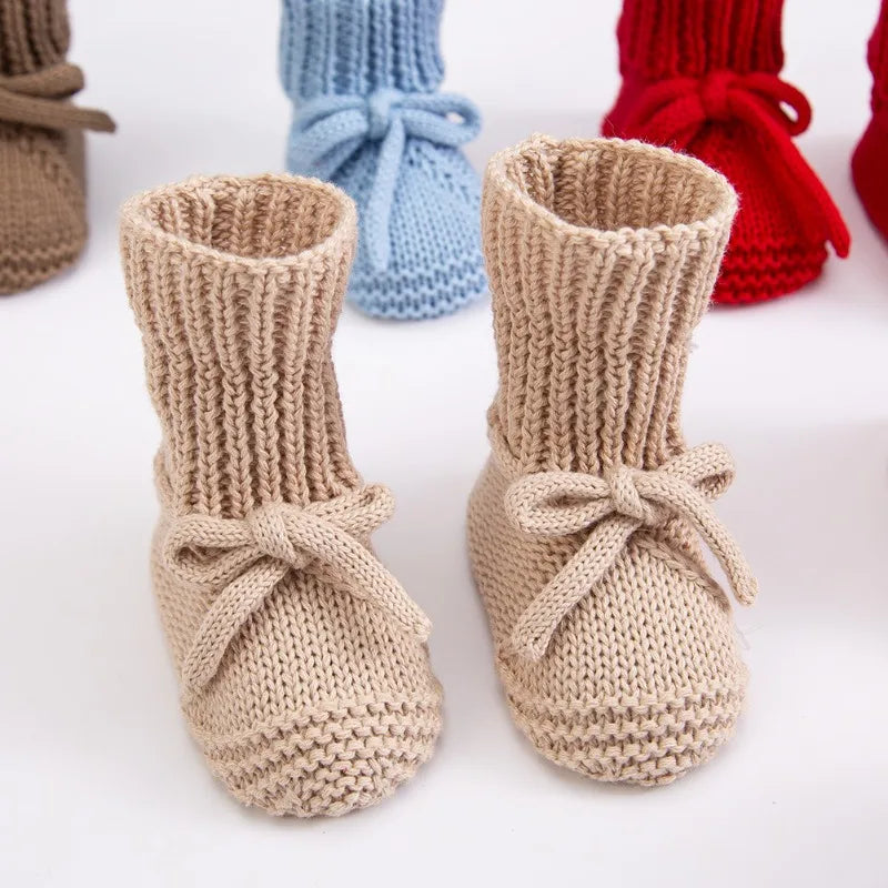 Baby Shoes Knitted Infant Child Bed Footwear 0-12M Cute Turn-down Breathable Newborn Boys Girls Walk Boots Fashion Solid Bandage