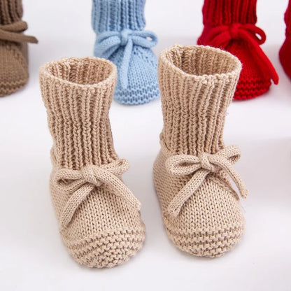 Baby Shoes Knitted Infant Child Bed Footwear 0-12M Cute Turn-down Breathable Newborn Boys Girls Walk Boots Fashion Solid Bandage