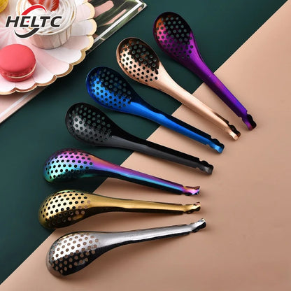 410 Stainless Steel Kitchen Spoon With Holes Cuisine Caviar Builder Roe Sauce Strainer Spoon Durable Kitchen Cooking Gadgets