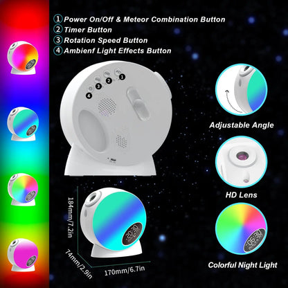 Planetarium Projector Night Light Star Projector with Clock Display Bluetooth Function and 15 Types of Sleep-Aiding White Noise