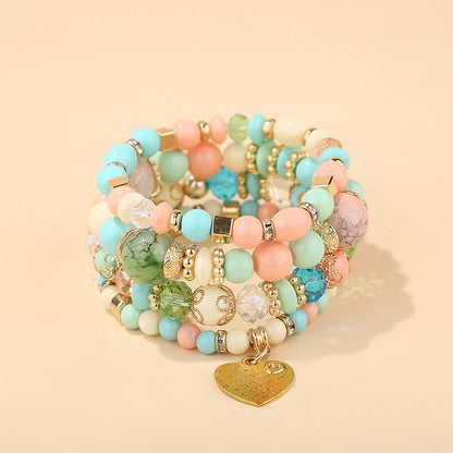 4pcs Boho Crystal Beads Chain Bracelet Set for Women Vintage Heart