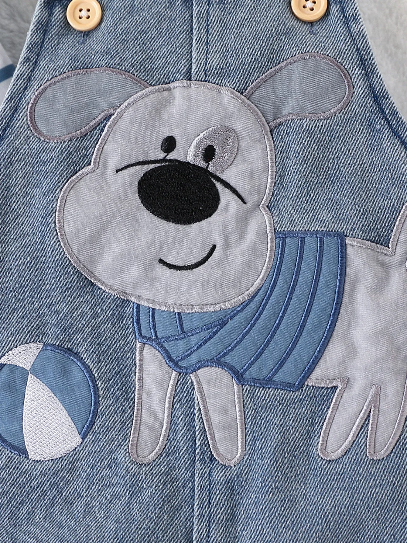 Baby Boy Striped T-Shirt + Cartoon Bear Denim Overalls Set, Cute Summer Casual Outfit for Going Out