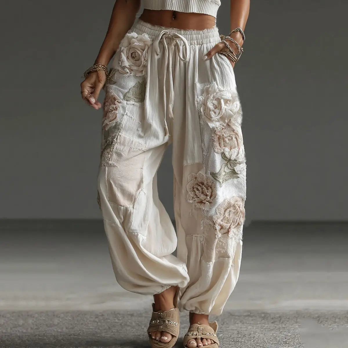 European and American Women's New Style Pants, Featuring Floral Print Pattern Elegant Temperament and Straight-cut Design Suitab