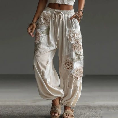 European and American Women's New Style Pants, Featuring Floral Print Pattern Elegant Temperament and Straight-cut Design Suitab