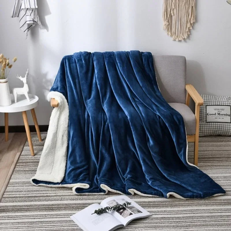 Lamb wool flannel blanket Nordic light luxury style quilt blanket Double layer thickened blanket