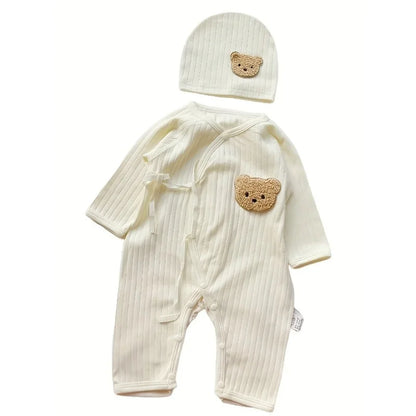 All Seasons Cute Infant Newborn Baby Romper Baby Boy Girl Cartoon Bear Cotton Jumpsuit with Hat