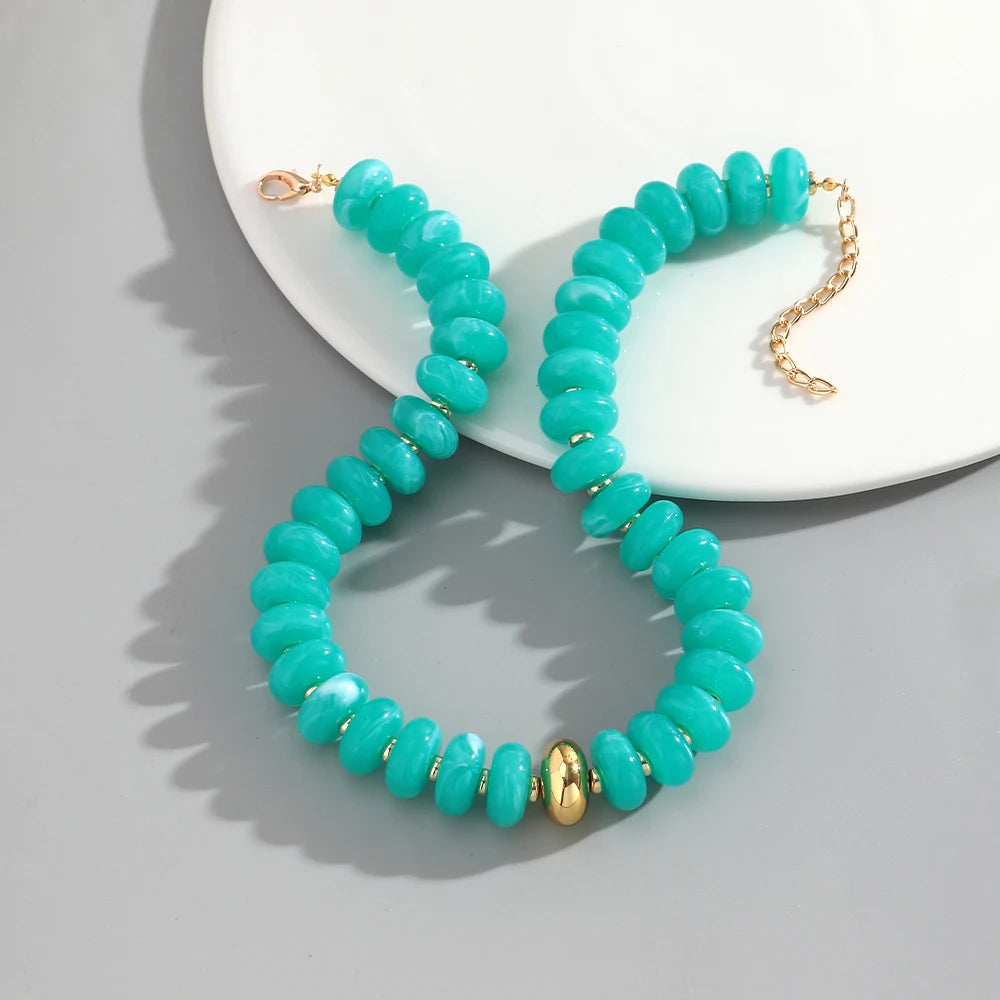 Chunky Colorful Beaded Choker Necklace Women Summer Trendy Round Resin Beads Chain Necklaces Statement Jewelry Gift for Vacation
