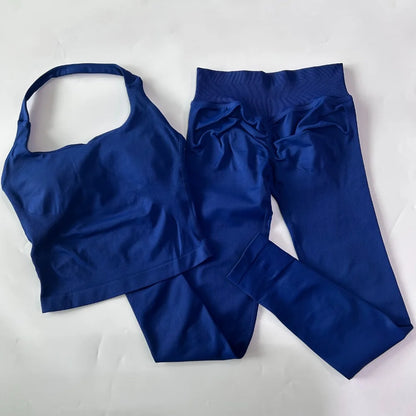 1-2pcs Gym Set Women Backless Tank Tops High Waist Scrunch Seamless Shorts High Waist Yoga Leggings Workout Sets Gym Suit