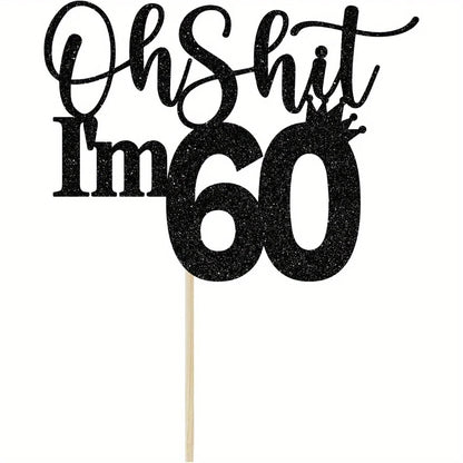 1pc 60th Birthday Cake Topper, Happy 60th Birthday Cake Decorations,Funny 60th Birthday Party Decorations Black Glitter