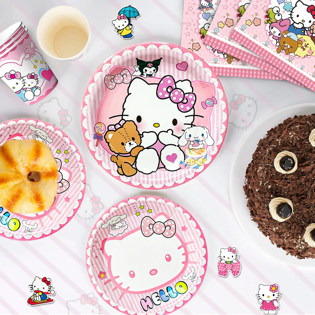 124 Pcs Hello Kitty Party Decorations & Tableware Set - Kitty Plates Backdrop Balloon Banner Etc Hello Kitty Birthday Decoration