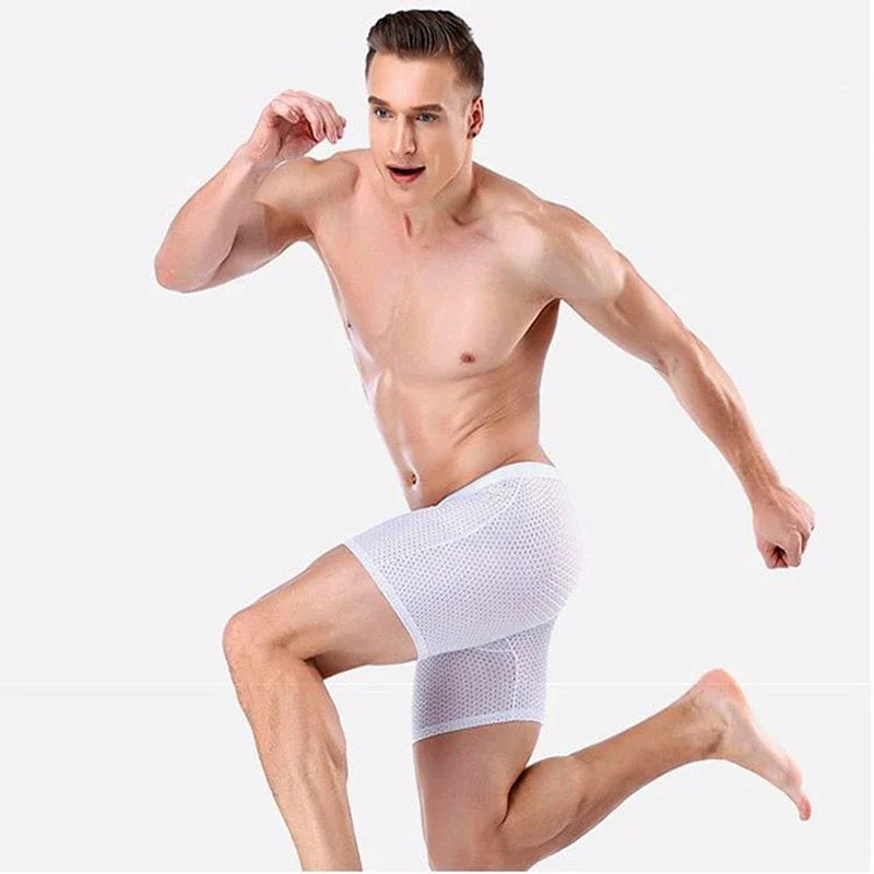 2025 Boxers Briefs Man Ice Silk Shorts Underpants Male Large Size Men's Mesh Panties Breathable Long Boxer For Mens Underwear