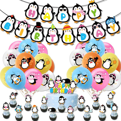 Happy Birthday Cake Topper Penguin Hat Snowflake Anniversary Cupcake Toppers Baking DIY Party Flag Baby Shower Cake Decor
