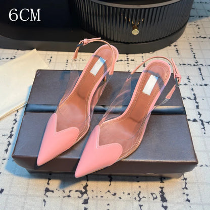Women's Heart Clear Heeled Sandals Pointed Toe Transparent Slingback Heels Buckle Strap Patent Leather Party Prom Dress Shoes