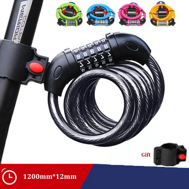 Bicycle Locks Anti-theft Mtb Bike Steel Wire Padlock 4Digit Password Electric Scooter Motorcycle Locks MTB Bicycle Accessories