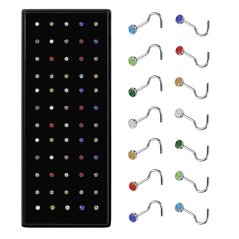 40/60pc Stainless Steel Straight L Nose Stud for Women Nose Ring Set