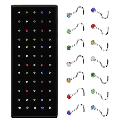 40/60pc Stainless Steel Straight L Nose Stud for Women Nose Ring Set