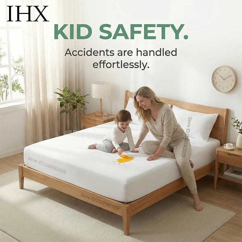 IHX Waterproof Mattress Covers Protector Bed Fitted Sheets with Elastic Band Single Double King Size 140/160/180x200 Custom Size