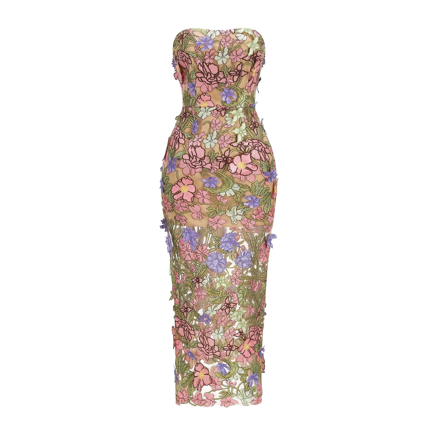 New Sexy Strapless Back Lace Up Dress for Women, Slim Fit and Simple Floral Embroidery Fabric Party Dress Long