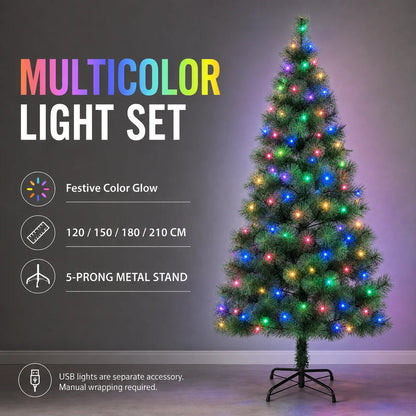 Artificial Christmas Tree 120-210cm PET Pine Needle Xmas Tree Optional USB Warm White Cool White Multicolor Lights Metal Stand