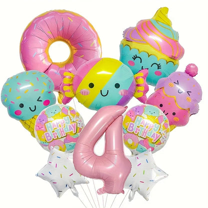 12pcs Ice Cream Balloons Sweet and Fashionable Birthday Party Decorations Pink Numbers for Candy Birthday Party Decorations Gift