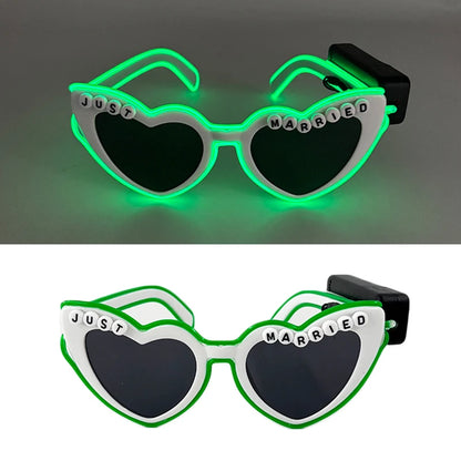 Wireless Luminous Just Married Glasses Glow in the Dark Glasses LED Light Up Glasses for Wedding Bride to Be Party Props