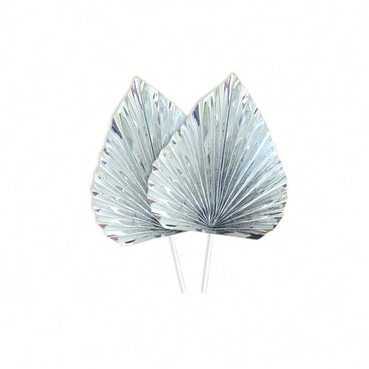 2PCS Happy Birthday Cake Toppers Glittery Palm Spear Gold Silver Folding Fan DIY Kids Party Cake Topper Wedding Decoration