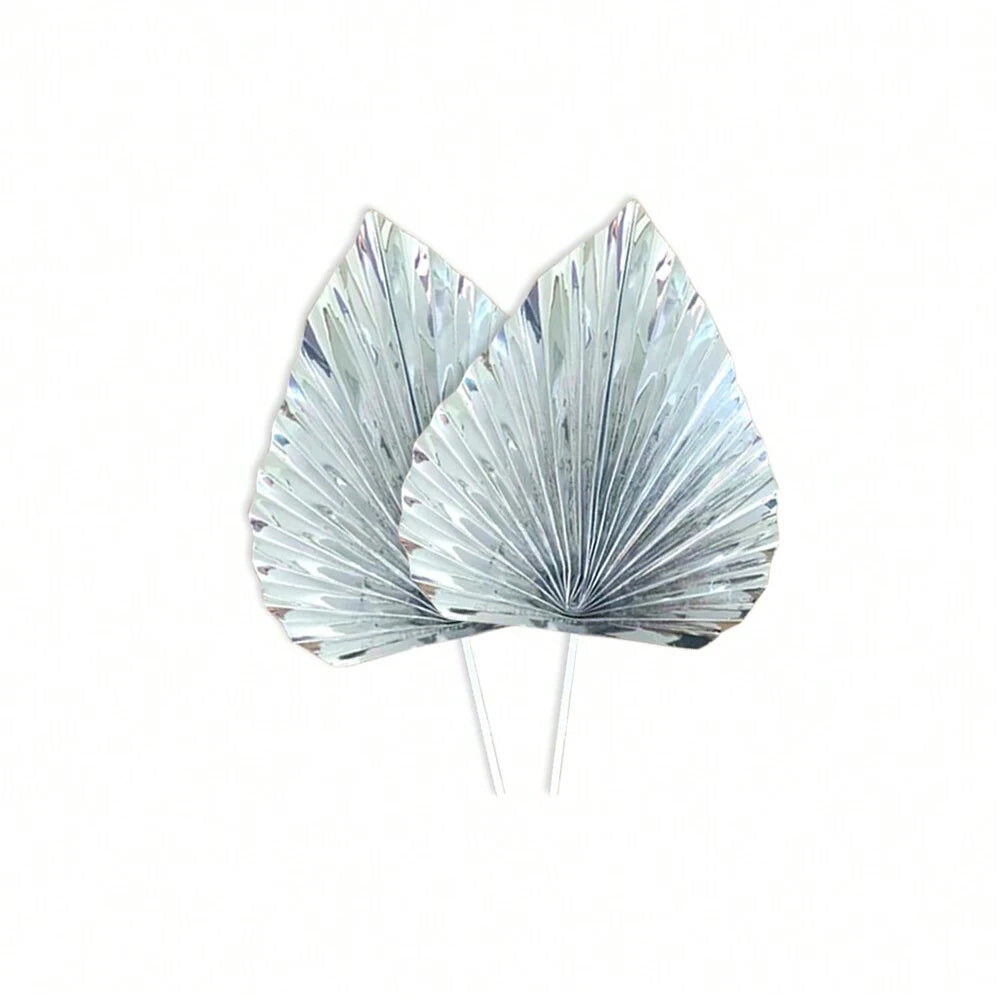 2PCS Happy Birthday Cake Toppers Glittery Palm Spear Gold Silver Folding Fan DIY Kids Party Cake Topper Wedding Decoration