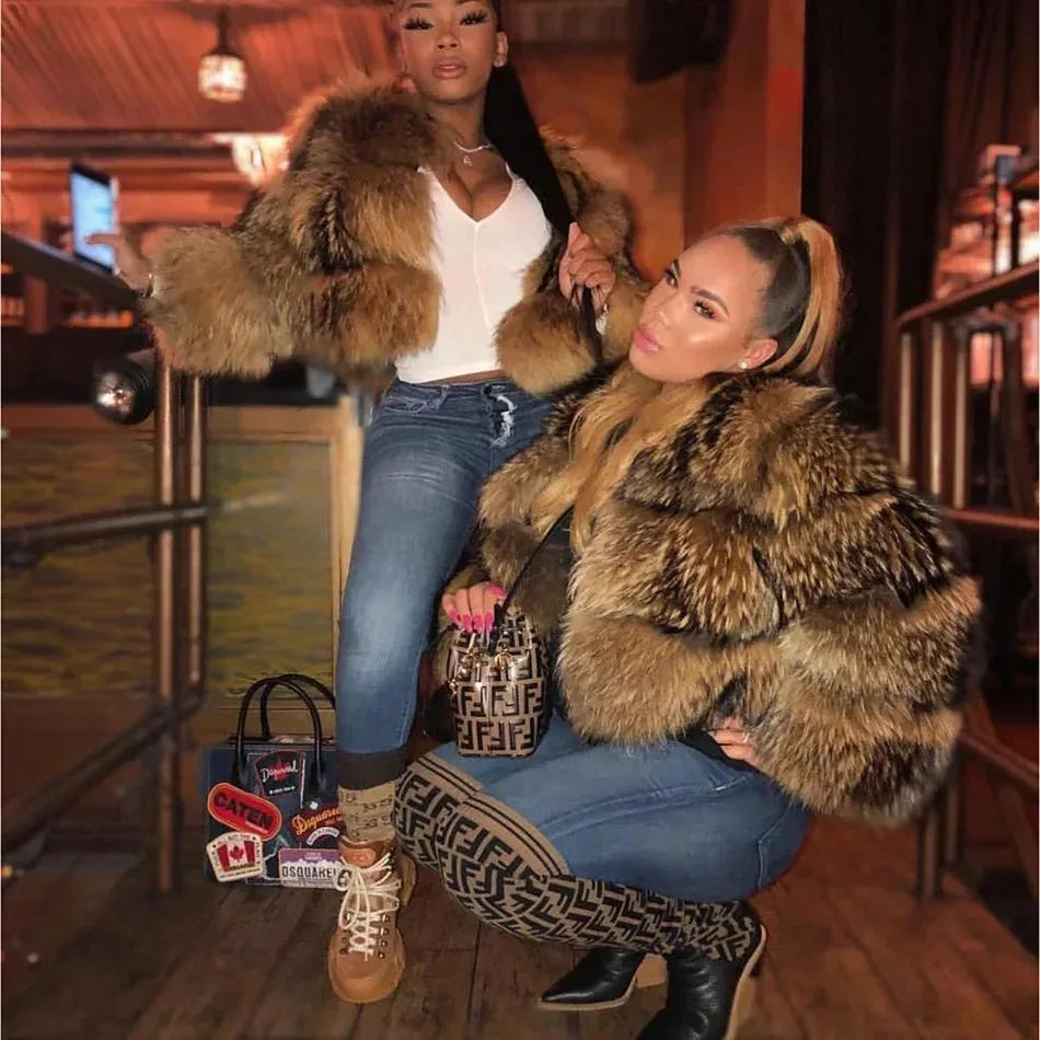 2026 Maomaokong Super Hot Winter Women Luxury Thick Real Raccoon Fur Coat Natural Fox Fur Jacket Plus Size Jackets Female Vest