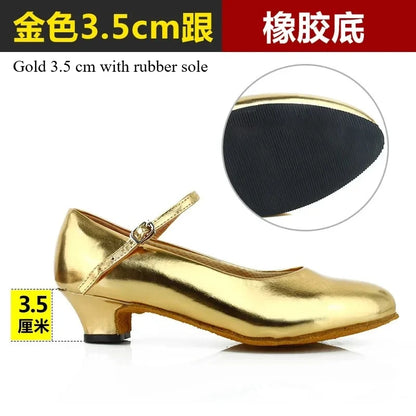 Women Patent Leather Shiny Closed Toe Salsa Shoes Black Gold Silver Red Ballroom Tango Latin Dance Shoes for Woman 5cm/7cm Heels