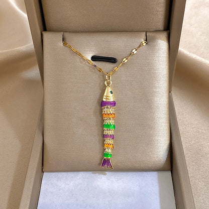 18K Gold Plated Stainless Steel Fish Pendant Necklace for Women