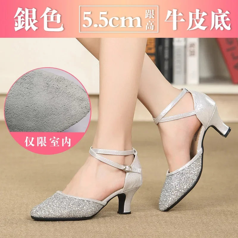 New Sequin Red Black Gold Silver Women Ballroom Tango Salsa Latin Dance Shoes / Cheap Closed Toe Salsa Shoes Soft Sole