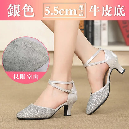 New Sequin Red Black Gold Silver Women Ballroom Tango Salsa Latin Dance Shoes / Cheap Closed Toe Salsa Shoes Soft Sole