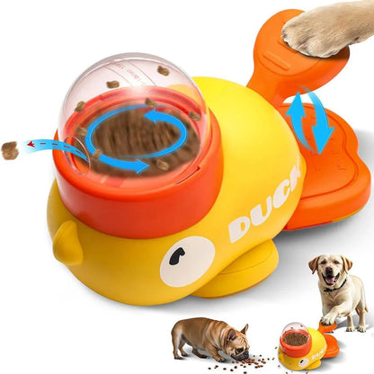 Pet Cat Dog Automatic Intelligent Interactive Food Dispenser with Little Yellow Duck Design Anti-slip Bottom Pet Feeder
