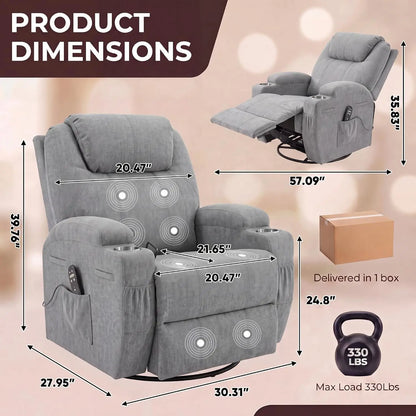 Small Swivel Rocker Recliner, Rocking Chair Recliner with Massage | 360 Upholstered Fabric Rocking Chair Recliner, Customized
