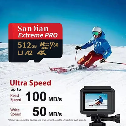 Class 10 U3 V30 Waterproof Memory SD Cards with USB Adapter 128GB 512GB High Speed Micro TF/SD Card for Phone Laptop Camera