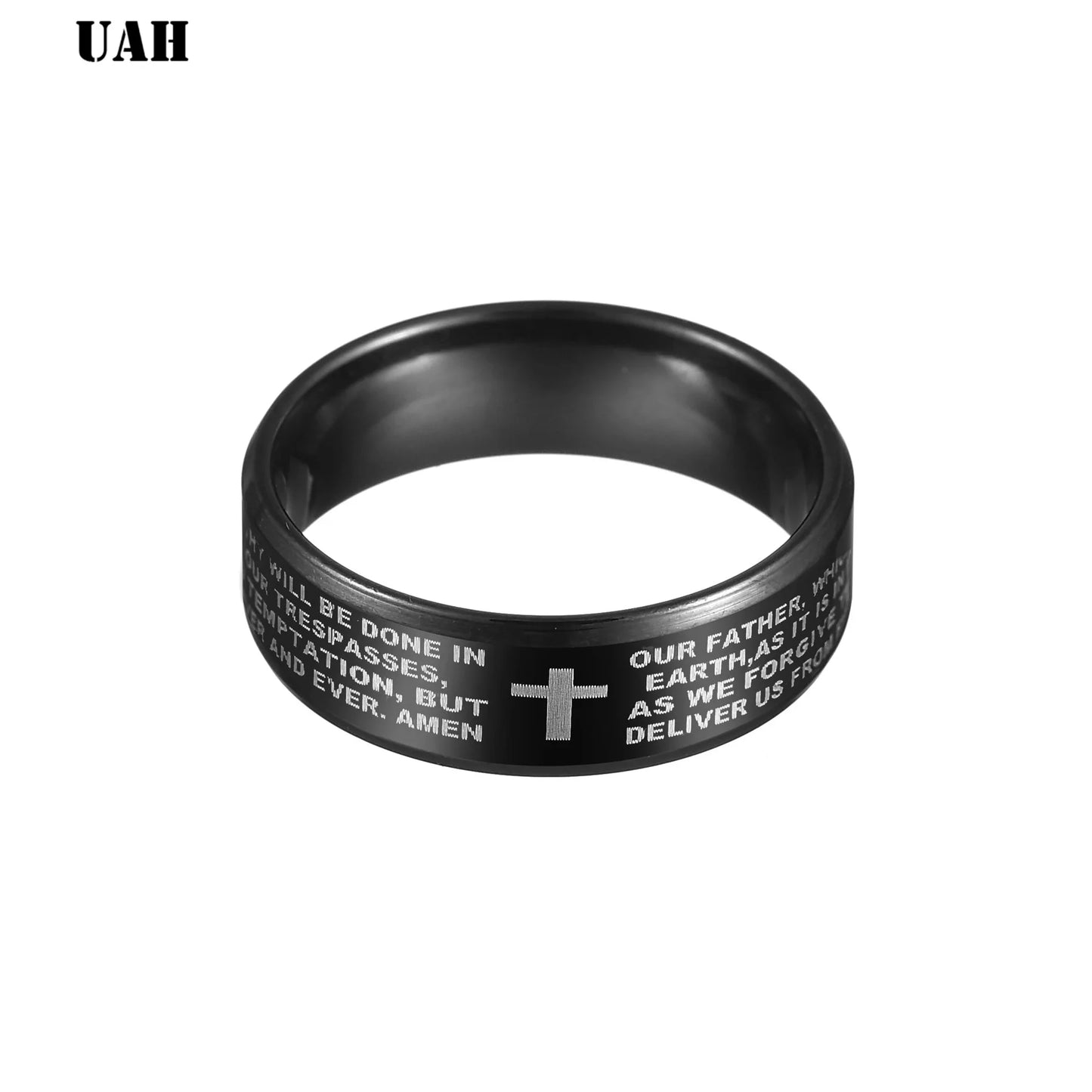 UAH Fashion 316L Stainless Steel rings for men and women Bible Lord's Prayer Cross Rings Punk Fashion Men Gift Jewelry Rings