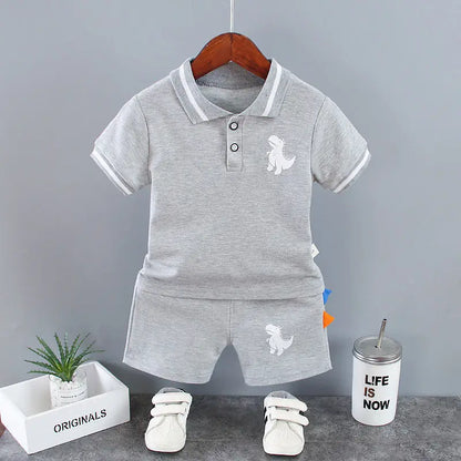 Baby Boy Summer Clothes Sets Korean Fashion Turn-down Collar T-shirts Tops and Shorts Two Piece Infant Outfits Kids Tracksuits